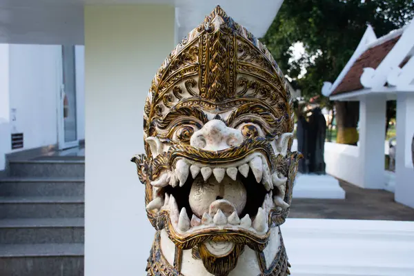 Sculpture Sculpture Ancienne Pierre Lion Singha Figure Gardienne Temple Wat — Photo