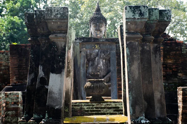 Ősi Romok Épület Wat Chum Templom Antik Buddha Szobrok Thai — Stock Fotó