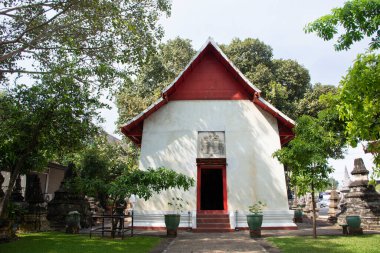 Tayland 'ın Suphan Buri kentindeki Suphanburi şehrinde antik Wat Khae tapınağı inşa eden Taylandlı gezginler, kutsal ve gizemli Buda' ya ibadet edip dua ederler.