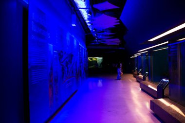 Institute building Marine Aquarium and Science Museum of Burapha University for thai people traveler travel visit learning aquatic animals sealife at Bangsaen on December 28, 2022 in Chonburi Thailand