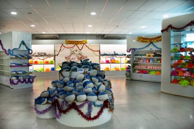 Interior decoration furniture modern building souvenirs gifts shop for thai people travelers travel visit select buy shopping in Marine Aquarium at Bangsaen on December 28, 2022 in Chonburi, Thailand