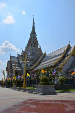 Ancient ubosot ordination hall or antique old church of Wat Sothon Wararam Worawihan or Sothonwararam temple for thai people travelers visit respect praying on June 24, 2011 in Chachoengsao, Thailand
