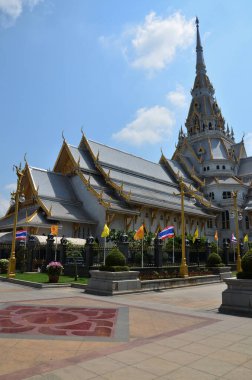Ancient ubosot ordination hall or antique old church of Wat Sothon Wararam Worawihan or Sothonwararam temple for thai people travelers visit respect praying on June 24, 2011 in Chachoengsao, Thailand