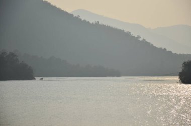 View landscape island lake river and mountain forest jungle for thai people and foreign travelers travel visit and camping rest relax at Kaeng Krachan Dam and National Park in Phetchaburi, Thailand