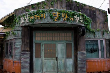 Exterior antique design abandoned cafe coffee shop and restaurant korean style for travelers people travel visit in Cheongha Market at Pohang city on February 17, 2023 in North Gyeongsang South Korea