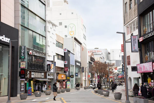 stock image Landscape cityscape of Nampo dong Shopping Center or Gwangbok dong cultural fashion street for korean people and foreign travelers travel visit at Nampodong on February 18, 2023 in Busan, South Korea
