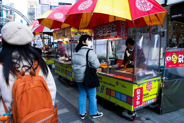 Local Hawker Stall Traditional Korean Gourmet Street Food Bazaar Market — Stock Photo, Image
