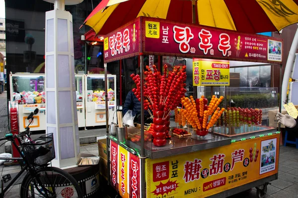 Местный Лоточник Киоск Традиционных Корейских Гурманов Рынке Уличной Еды Базар — стоковое фото