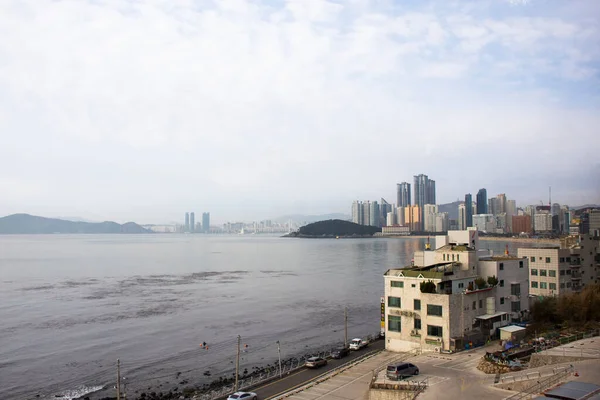 Şehir Merkezindeki Peyzaj Binası Şehir Manzarası Haeundae Şehri Deniz Manzarası — Stok fotoğraf