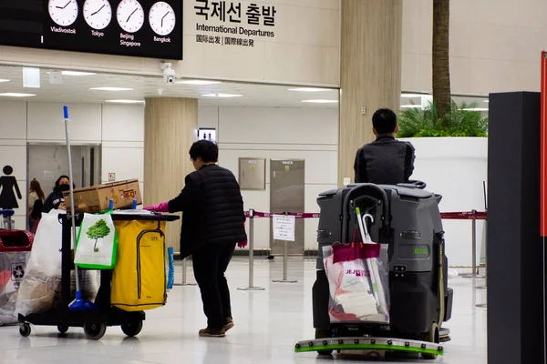 Koreanska Arbetare Och Renare Officer Operatör Människor Använder Körmaskiner Och — Stockfoto