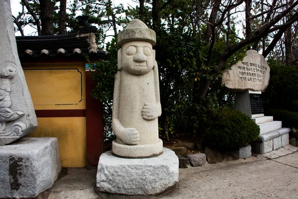 Figura Hareubangs Dol Tol Harubangs Estatua Isla Jeju Templo Haedong — Foto de Stock