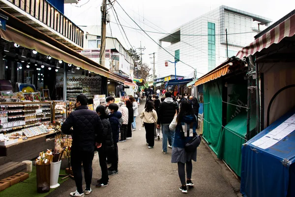 Street Food Markt Und Souvenirs Souvenirladen Basar Für Koreanische Menschen — Stockfoto