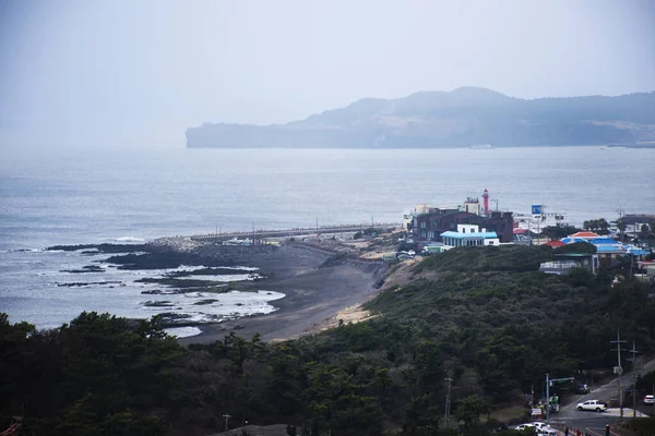 View Krajina Jeju Ostrov Přímořské Moře Oceán Cityscape Seogwipo Město — Stock fotografie