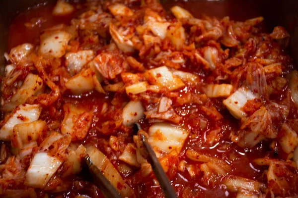 Comida Gourmet Tradicional Coreana Local Legumes Frescos Kimchi Para Pessoas — Fotografia de Stock