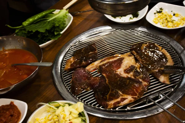 Comida Gourmet Coreana Tradicional Local Porco Preto Ilha Jeju Para — Fotografia de Stock