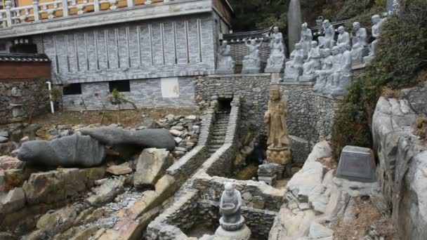 Buda Estátua Anjo Divindade Lagoa Desejos Para Povo Coreano Viajante — Vídeo de Stock