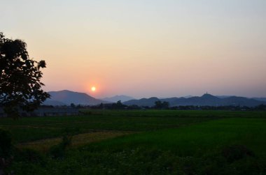 Tayland 'ın Chiang Rai kentindeki Mae Khachan şehrini ziyaret eden insanlar için şehir kırsalının kırsal ve dağ tepelerindeki çeltik pirinç tarlalarını ve manzara tarlalarını gezin.