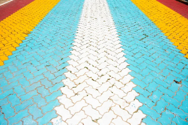 Kolorowe Bruk Robak Cegły Blok Wzór Dla Tajlandczyków Ludzie Podróżują — Zdjęcie stockowe
