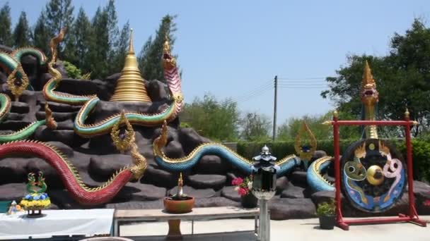 Oude Boeddha Standbeeld Naga Voor Thaise Mensen Reizigers Reizen Bezoek — Stockvideo