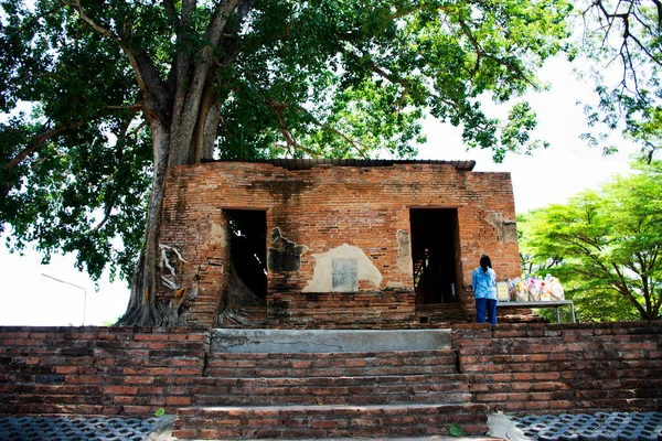 Ancient Ubosot Brick Ruins Ordination Hall Antique Old Church Thai — Stock Photo, Image