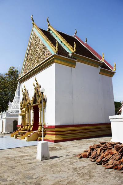 Ancient Ubosot Ordination Hall Antique Old Church Thai People Travelers — Stock Photo, Image