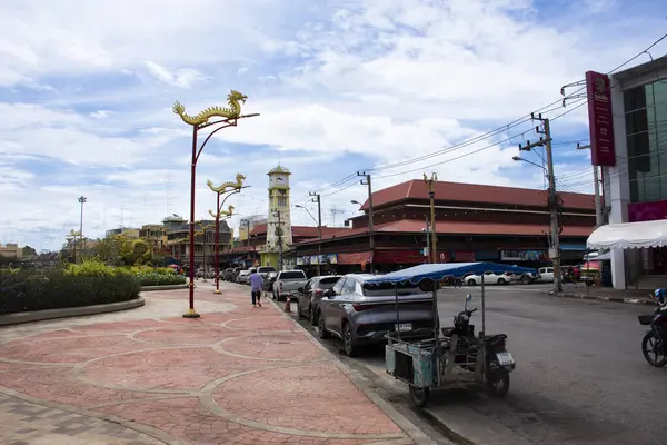Krajobraz Miejski Stary Rynek Miejski Styl Życia Miejscowi Tajlandczycy Jadący — Zdjęcie stockowe