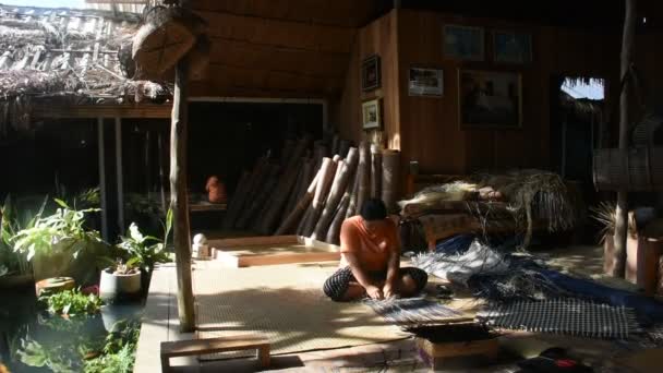 Técnico Artesanía Tailandesa Artesano Local Profesional Tejiendo Mimbre Único Krachut — Vídeos de Stock