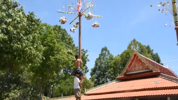 Gente Local Tailandesa Une Poste Aceite Escalada Ritual Para Tomar Vídeos De Stock Sin Royalties Gratis