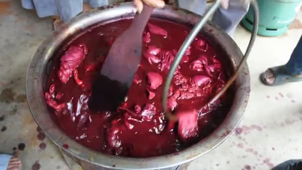 Artista Thailandese Che Lavora Batik Ikat Tie Dye Colore Rosa — Video Stock