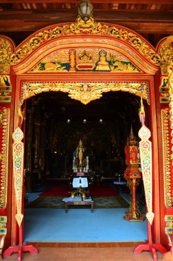 Ancient Phra Si Ariya Mettrai or Metteyya antique buddha statues for thai people travelers travel visit respect praying blessing at Wat Ming Mueang temple on February 24, 2015 in Chiang Rai, Thailand clipart
