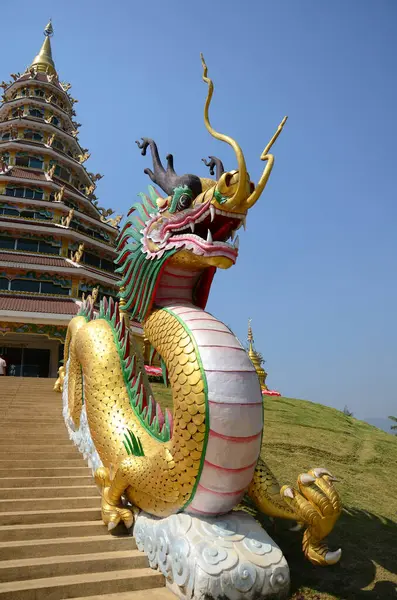 stock image Sculpture chinese dragon statue for thai people travelers entrance travel visit stupa chedi and china pagoda in Wat Huay Pla Kang temple  at Chiangrai city on February 24, 2015 in Chiang Rai, Thailand