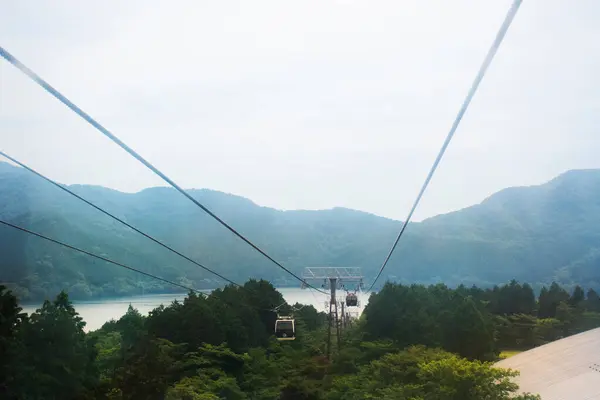 stock image View landscape mountain and Hakone Ropeway and Tozan Cable car for japanese people travelers travel visit journey to harbour port of Hakone Sightseeing Cruise in Lake Ashi at Hakone in Kanagawa, Japan