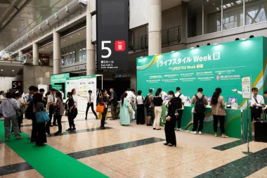 Japanese entrepreneur and Businessperson foreign owner designer people join exhibition event fair fashion lifestyle week at tokyo big sight in Ariake town at Koto city on July 3, 2024 in Tokyo, Japan clipart