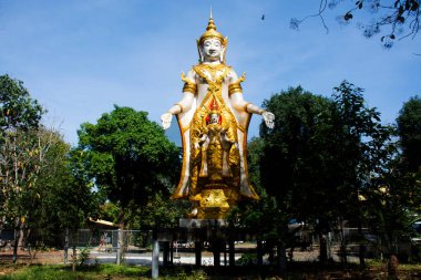 Ancient Phra Si Ariya Mettrai or Metteyya antique buddha statues for thai people travel visit respect praying blessing mystical at Wat Dong Lakhon or Pa Mueang Laplae Temple in Nakhon Nayok, Thailand clipart