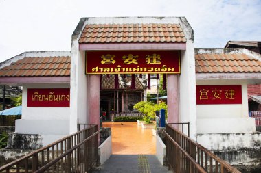 Kuan Yin melek tanrısı ya da Kuan Yin merhamet tanrıçası Kian Un Keng Çin Çin tapınağında seyahat edenler için saygıdeğer bir ziyaret 9 Mart 2025 'te Bangkok, Tayland' da Kudi Chin kasabasında kutsal ibadet