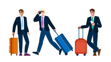 Profesyonel iş adamı bavulu. Evrak çantası şirketi, yönetici yatırımcı, strateji uzmanı profesyonel iş adamı bavulu karakteri. İnsanlar düz çizgi film çizimi