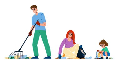 Çöp temizleme günü vektörü. çevre plastiği, sahil çöplüğü, dünya çöplüğü, temizleme gündüz karakteri. İnsanlar düz çizgi film çizimi