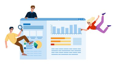 Finansal iş zekası. Teknoloji şirketleri, dijital bilgisayarlar, finans sektörü istihbarat karakterleri. İnsanlar düz çizgi film çizimi