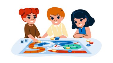 zar çocuklar strateji oyun vektörü. Masa eğlencesi, aile evi, eğlence yarışması çocuklar strateji oyunu karakteri. İnsanlar düz çizgi film çizimi