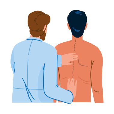 Tedavi kiropraktörleri omurilik sağlığı vektörü. Doktor geri döndü, ortopedik skolyoz, masaj fizyoterapisi, kiropraktörler omurilik sağlığı karakteri. İnsanlar düz çizgi film çizimi