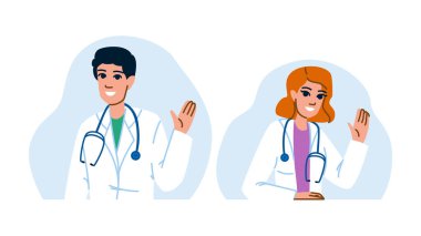 Hastane tıbbi uzman danışma vektörü. Klinik hastası, servis uzmanı, teşhis hastanesi tıbbi uzman danışmanlık karakteri. İnsanlar düz çizgi film çizimi