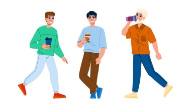 Kahveci adam vektör olacak. Yaşam tarzı gazetesi, çay içeceği, iş kahvesi, karaktere bürünmek için kahve adamı. İnsanlar düz çizgi film çizimi