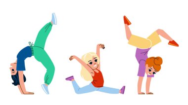 Jimnastik çocuk vektörü. Spor, beden eğitimi, aktif erkek, yoga eğitimi, genç sağlıklı jimnastik çocuğu karakteri. İnsanlar düz çizgi film çizimi