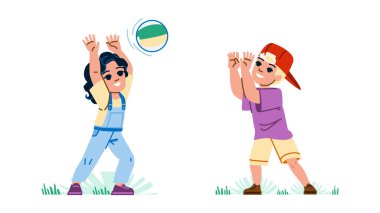 kid catching ball vector. child boy, game play, activity fun, happy childhood, person catch kid catching ball character. people flat cartoon illustration clipart