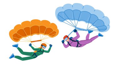 Paraşütçü paraşüt vektörü. Paraşütçü, paraşütçü, paraşütçü, paraşütçü paraşütçü, paraşütçü, paraşütçü karakter. İnsanlar düz çizgi film çizimi