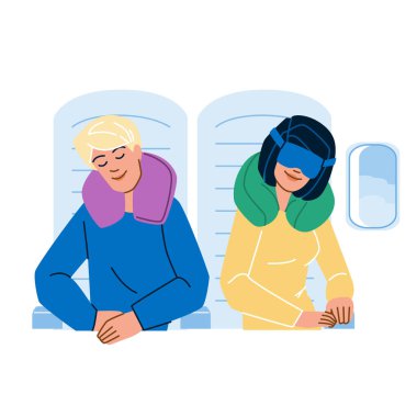 sleep in plane vector. air flight, seat travel, passenger air, man cab, neck side sleep in plane character. people flat cartoon illustration clipart