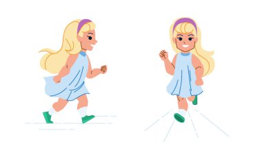 kız vektörünü çalıştır Antrenman çocuğu, koşucu sporcu çocuk, aktif hızlı koşucu kız karakter. İnsanlar düz çizgi film çizimi