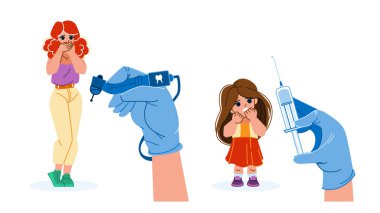 scared patient vector. woman kid girl afraid dentist syringe, hospital fear, dental scare scared patient character. people flat cartoon illustration clipart