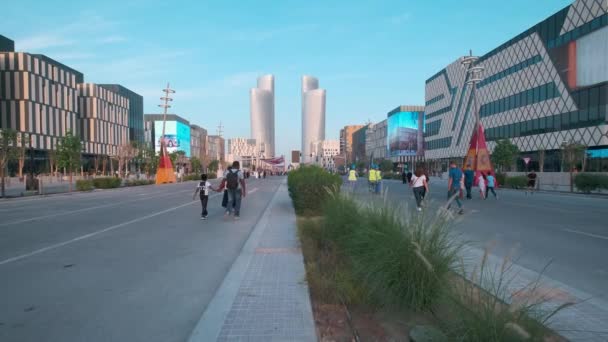 Lusail City Qatar Lusail Boulevard Tarde Zoom Tiro Mostrando Preparação — Vídeo de Stock