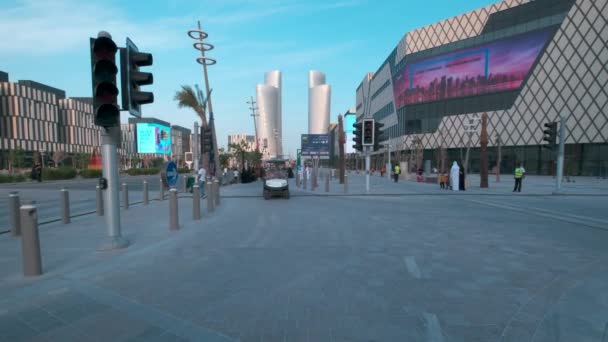 Lusail City Katar Lusail Boulevard Odpolední Záběr Ukazuje Katar Přípravy — Stock video